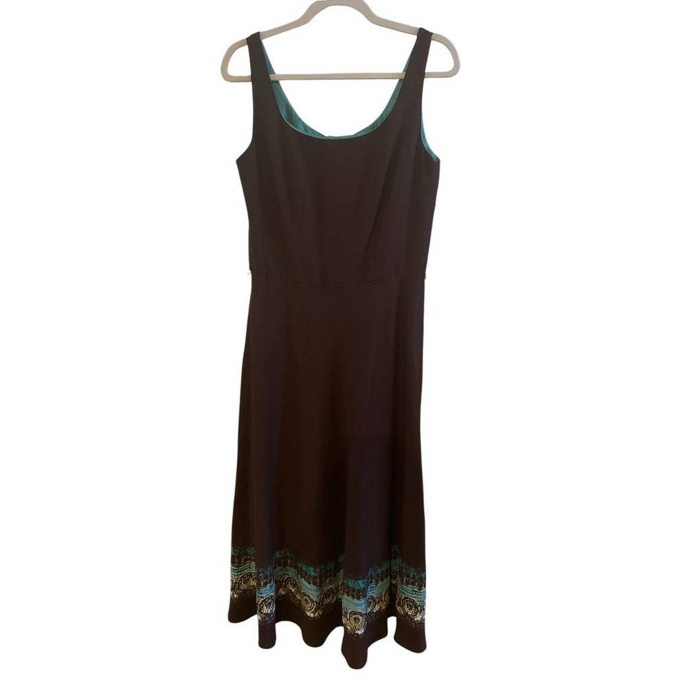 Coldwater Creek Brown Sleeveless Linen‎ Blend Maxi Dress Size 10 Turquoise Hem
